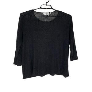 La Fixsun Womens Linen Boxy Open Knit Top Size 0 Black Short Sleeve
